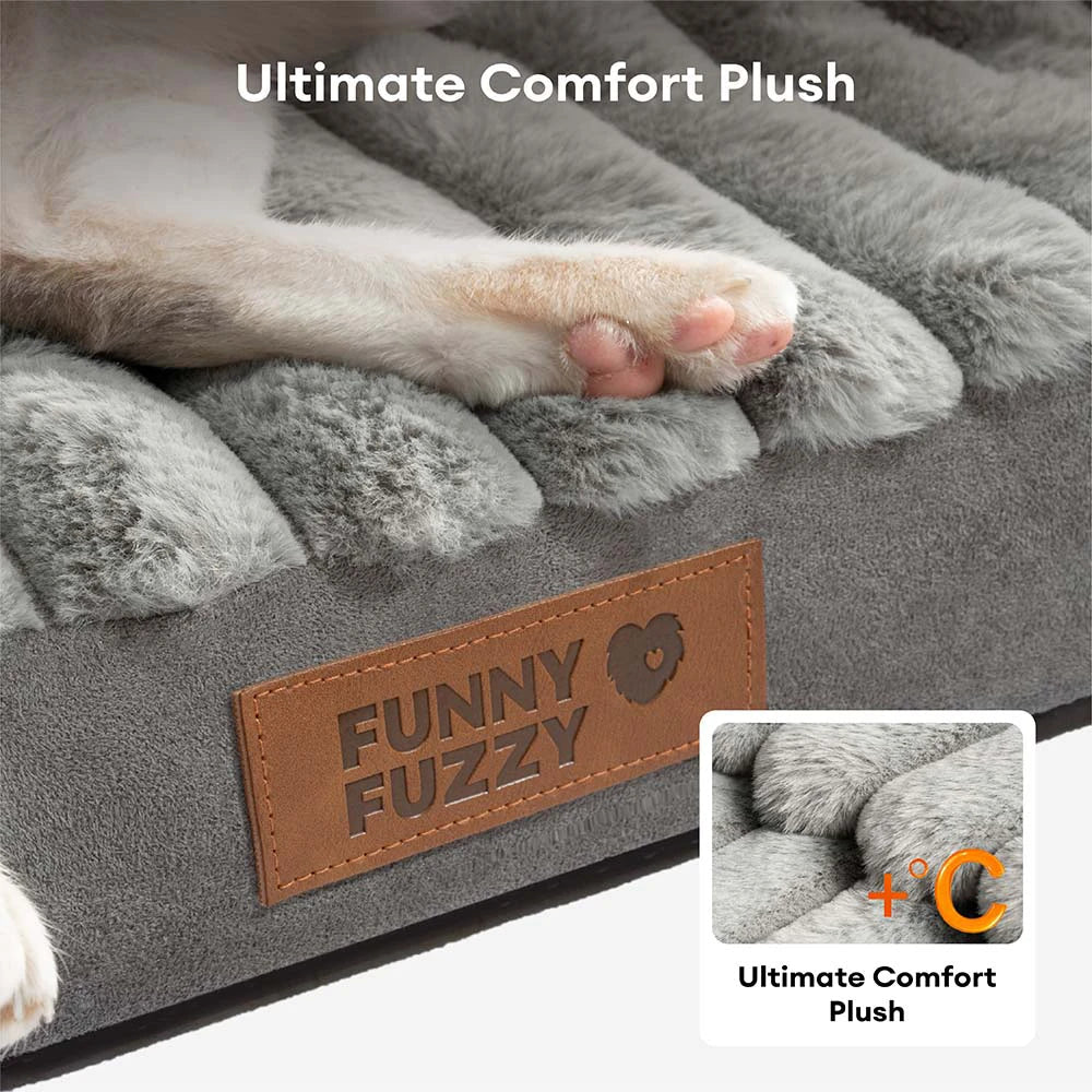 Fluffy Plush Bolster Dog Bed for Small & Medium Dogs, Sofa-Style Supportive Pet Couch with Washable Cover, Non-Slip, for Senior Dogs, Naps & Bedrooms