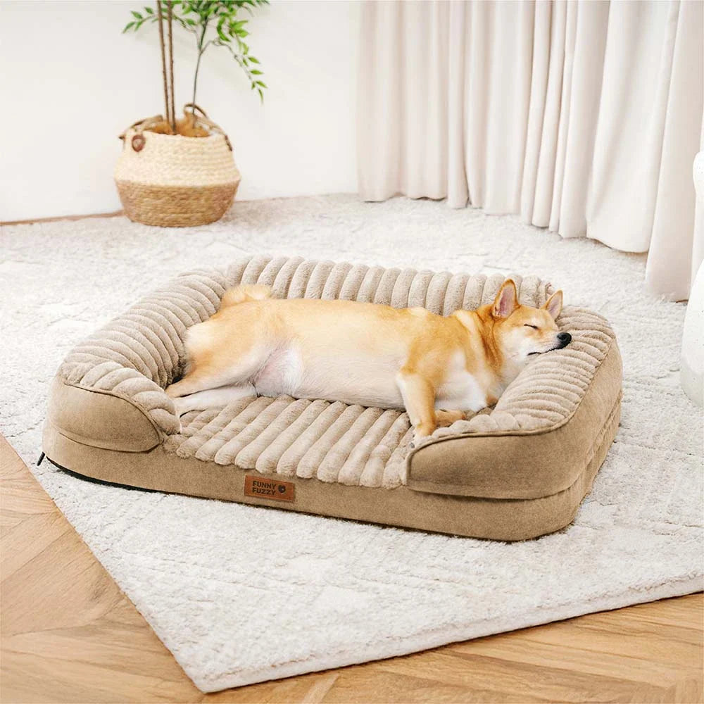 Fluffy Plush Bolster Dog Bed for Small & Medium Dogs, Sofa-Style Supportive Pet Couch with Washable Cover, Non-Slip, for Senior Dogs, Naps & Bedrooms