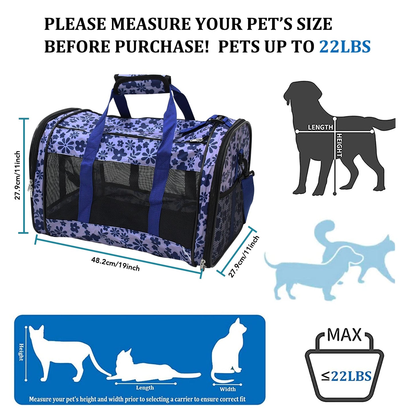 Soft-Sided Pet Carrier Bag for Small Dogs & Cats up to 20 lbs, Airline Travel Tote with Mesh Ventilation & Seat Belt Straps, for Car & Vet Trips