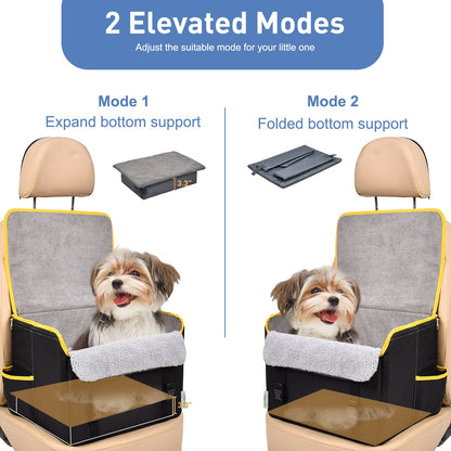 Portable Dog Booster Car Seat for Small & Medium Dogs, Waterproof Travel Pet Car Bed with Safety Leash, Foldable Elevated Seat for Pets up to 25 lbs