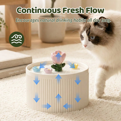 Tulip Garden Cat Water Fountain 42oz, Flower-Design Automatic Pet Drinking Fountain for Cats & Small Pets, Fresh Circulating Water Dispenser for Home