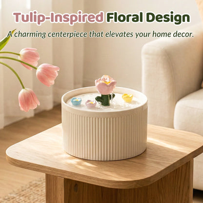 Tulip Garden Cat Water Fountain 42oz, Flower-Design Automatic Pet Drinking Fountain for Cats & Small Pets, Fresh Circulating Water Dispenser for Home