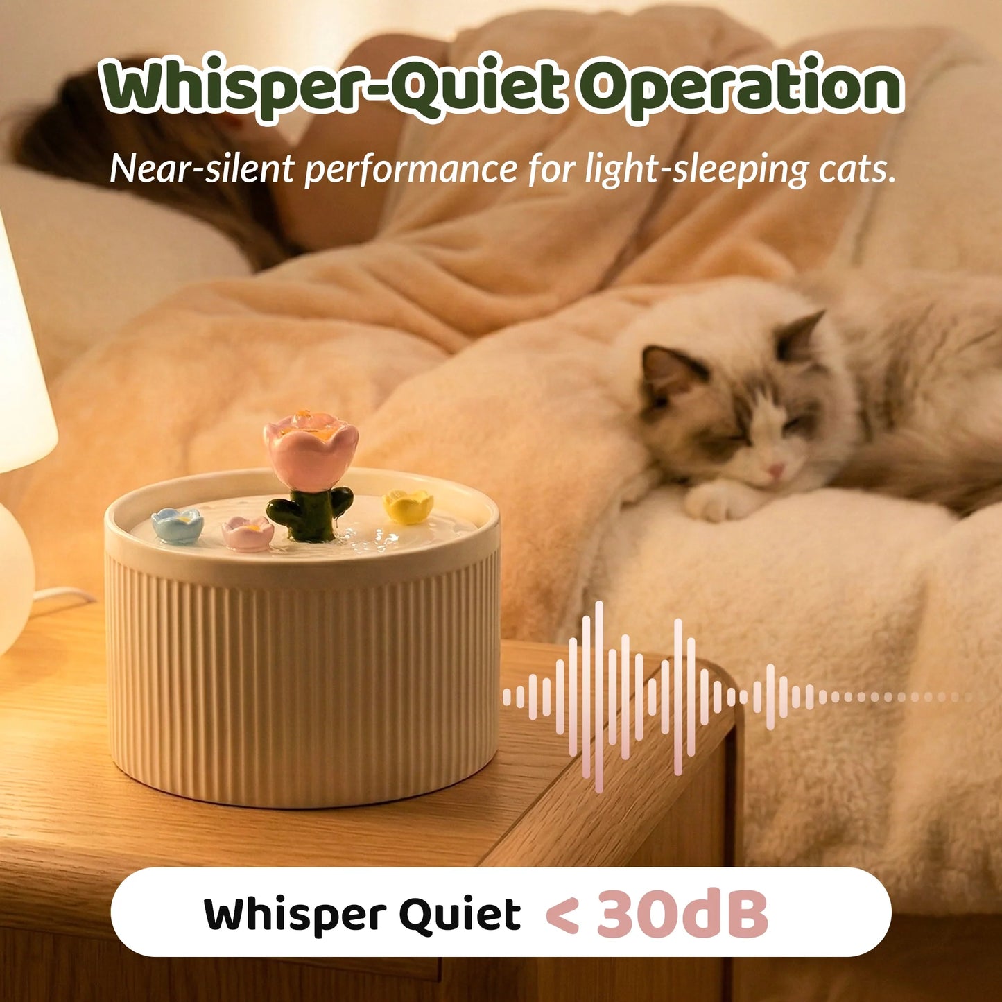 Tulip Garden Cat Water Fountain 42oz, Flower-Design Automatic Pet Drinking Fountain for Cats & Small Pets, Fresh Circulating Water Dispenser for Home