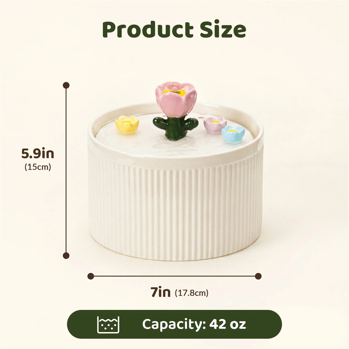Tulip Garden Cat Water Fountain 42oz, Flower-Design Automatic Pet Drinking Fountain for Cats & Small Pets, Fresh Circulating Water Dispenser for Home
