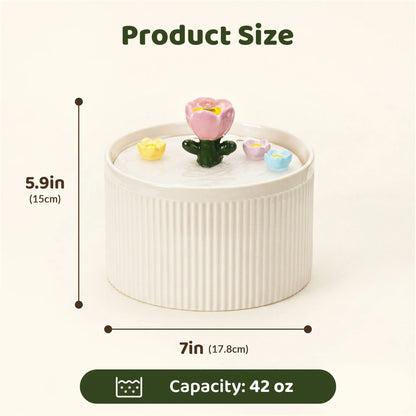 Tulip Garden Cat Water Fountain 42oz, Flower-Design Automatic Pet Drinking Fountain for Cats & Small Pets, Fresh Circulating Water Dispenser for Home