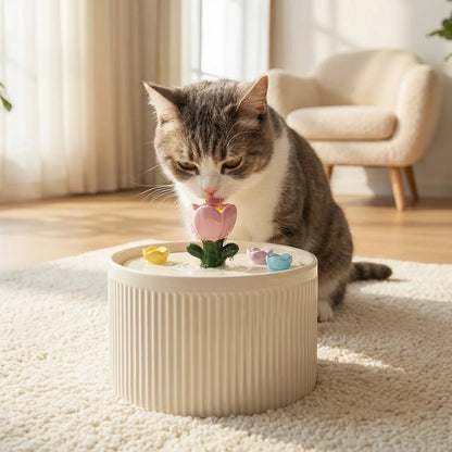 Tulip Garden Cat Water Fountain 42oz, Flower-Design Automatic Pet Drinking Fountain for Cats & Small Pets, Fresh Circulating Water Dispenser for Home