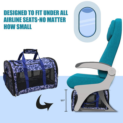 Soft-Sided Pet Carrier Bag for Small Dogs & Cats up to 20 lbs, Airline Travel Tote with Mesh Ventilation & Seat Belt Straps, for Car & Vet Trips