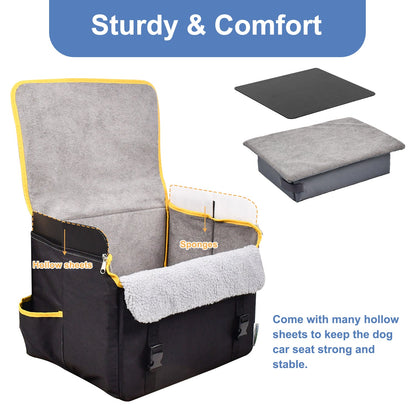 Portable Dog Booster Car Seat for Small & Medium Dogs, Waterproof Travel Pet Car Bed with Safety Leash, Foldable Elevated Seat for Pets up to 25 lbs