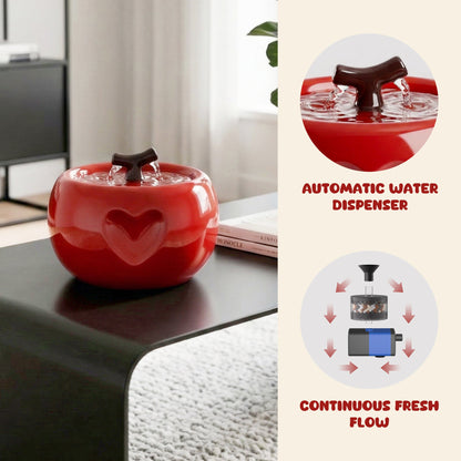 Apple-Shaped Ceramic Cat Water Fountain 50oz, Large-Capacity Quiet Pet Drinking Fountain with Multi-Layer Filtration, Cute Decor for Cats & Kittens