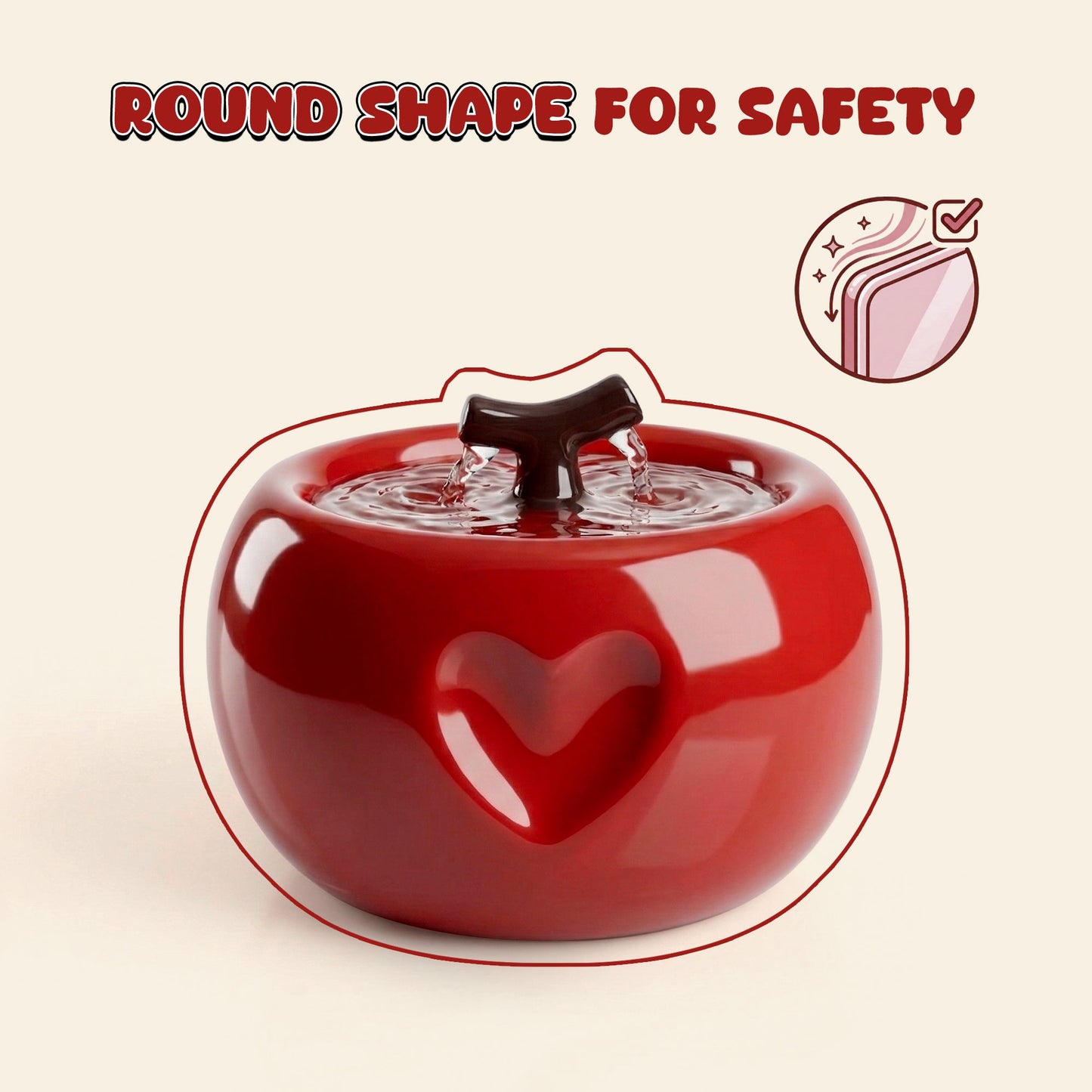 Apple-Shaped Ceramic Cat Water Fountain 50oz, Large-Capacity Quiet Pet Drinking Fountain with Multi-Layer Filtration, Cute Decor for Cats & Kittens