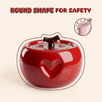 Apple-Shaped Ceramic Cat Water Fountain 50oz, Large-Capacity Quiet Pet Drinking Fountain with Multi-Layer Filtration, Cute Decor for Cats & Kittens