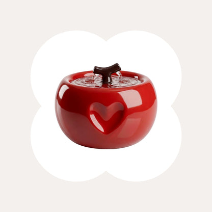 Apple-Shaped Ceramic Cat Water Fountain 50oz, Large-Capacity Quiet Pet Drinking Fountain with Multi-Layer Filtration, Cute Decor for Cats & Kittens