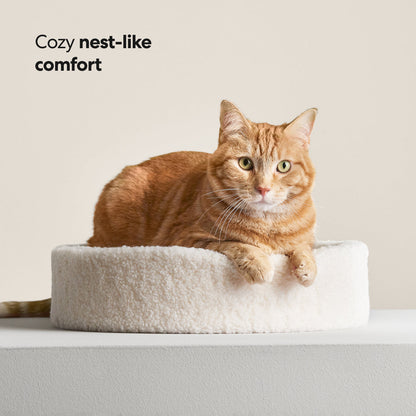 Modern Cat Bed Cushion for Indoor Cats & Kittens, Sculpted Foam Nest with Soft Faux Shearling Cover, for Napping, Lounging, Bedrooms & Sunny Spots