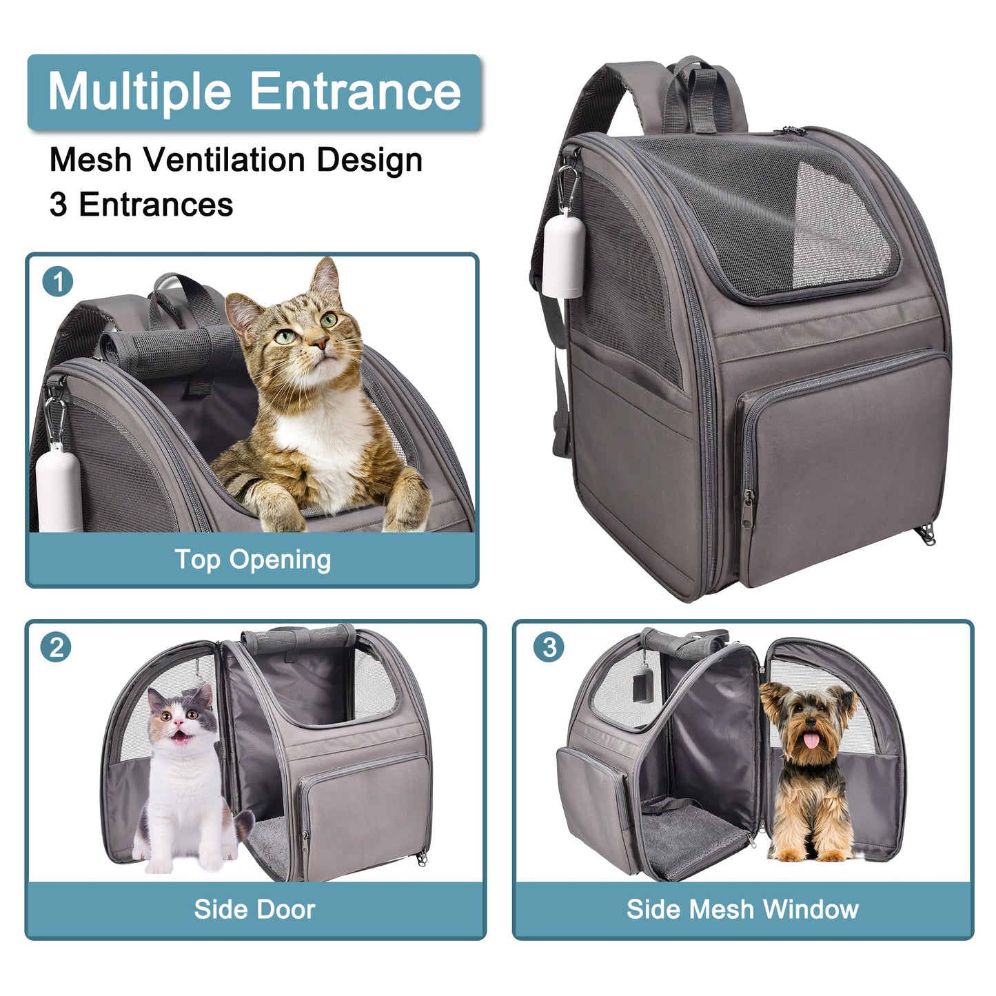 Pet Carrier Backpack for Small Dogs & Cats up to 25 lbs, Collapsible Breathable Mesh Dog Backpack for Hiking, Travel, Camping & Outdoor Adventures