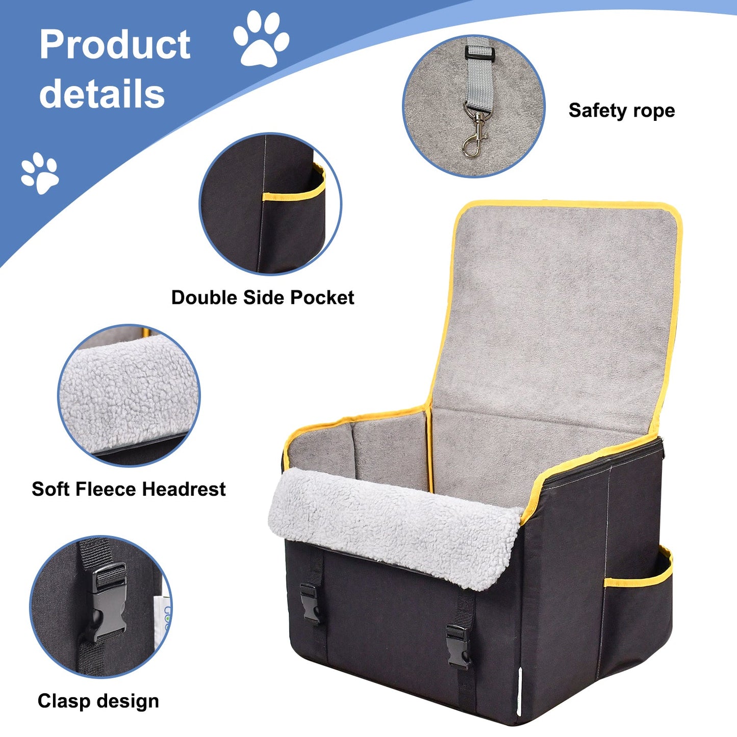 Portable Dog Booster Car Seat for Small & Medium Dogs, Waterproof Travel Pet Car Bed with Safety Leash, Foldable Elevated Seat for Pets up to 25 lbs