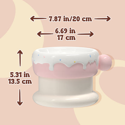 Elevated Ceramic Cat Bowl Set with Donut Design, 27oz Raised Food & Water Bowls, Whisker-Friendly Shallow & Deep Dishes, Anti-Strain Cat Feeder