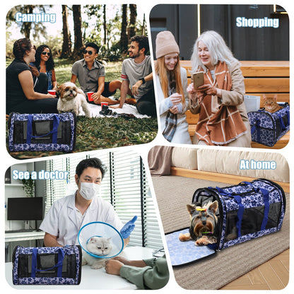 Soft-Sided Pet Carrier Bag for Small Dogs & Cats up to 20 lbs, Airline Travel Tote with Mesh Ventilation & Seat Belt Straps, for Car & Vet Trips