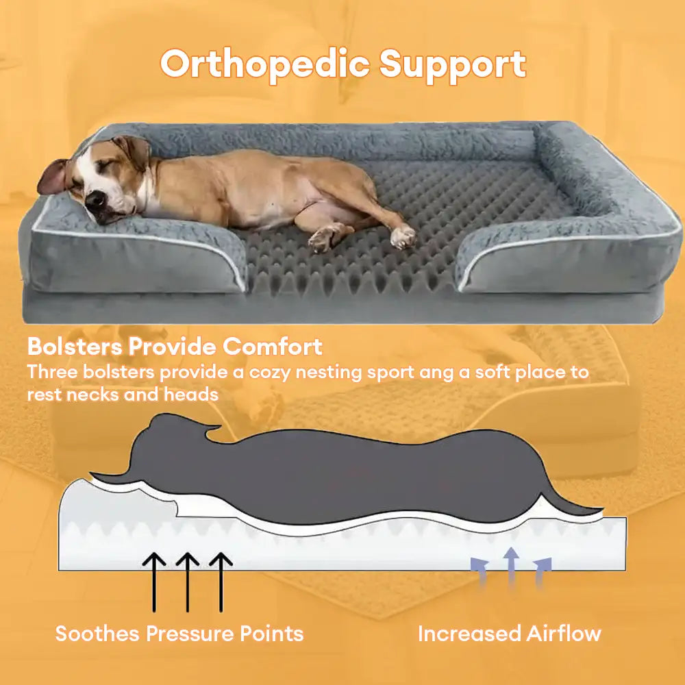 Orthopedic Foam Dog Bed for Senior & Large Dogs, Water-Repellent Full Surround Bolster Pet Bed, Detachable Machine Washable Cover, Breathable Support