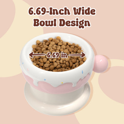 Elevated Ceramic Cat Bowl Set with Donut Design, 27oz Raised Food & Water Bowls, Whisker-Friendly Shallow & Deep Dishes, Anti-Strain Cat Feeder