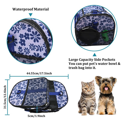 Soft-Sided Pet Carrier Bag for Small Dogs & Cats up to 20 lbs, Airline Travel Tote with Mesh Ventilation & Seat Belt Straps, for Car & Vet Trips