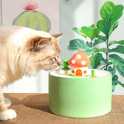 Ceramic Cat Water Fountain for Cats & Small Dogs, 51oz Mushroom Pet Drinking Fountain with Quiet Pump & Filter, Automatic Flowing Water Dispenser