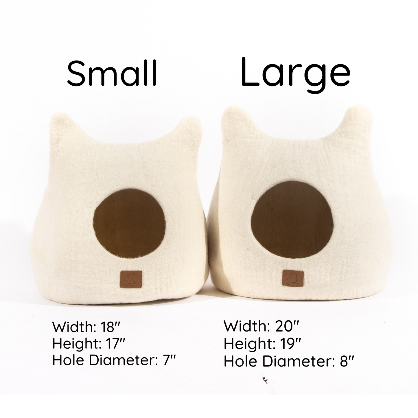 White Felted Wool Cat Cave for Indoor Cats & Kittens, Handcrafted Peekaboo Hideout Bed for Small & Large Cats, for Napping, Hiding & Minimalist Homes