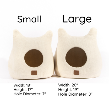 Cute Kitty Felted Wool Cat Cave for Indoor Cats & Kittens, Handcrafted Peekaboo Hideaway Bed with Ears & Whiskers, for Napping, Hiding & Playing