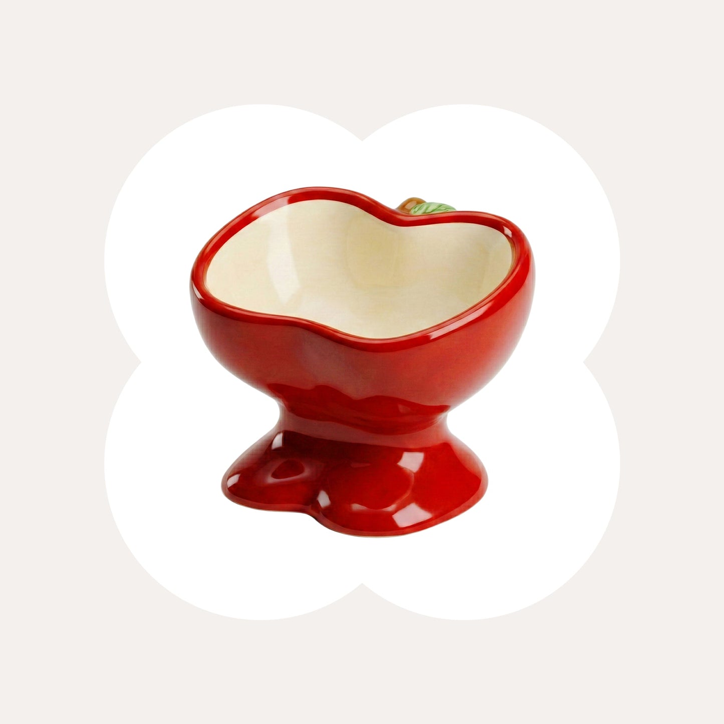 Elevated Ceramic Cat Food Bowl with Tilted Design, Raised Apple-Shaped Feeding Dish for Cats & Kittens, Easy-Clean Bowl for Wet & Dry Food & Treats