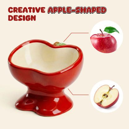 Elevated Ceramic Cat Food Bowl with Tilted Design, Raised Apple-Shaped Feeding Dish for Cats & Kittens, Easy-Clean Bowl for Wet & Dry Food & Treats