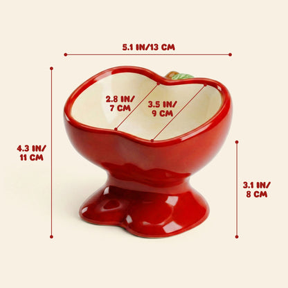 Elevated Ceramic Cat Food Bowl with Tilted Design, Raised Apple-Shaped Feeding Dish for Cats & Kittens, Easy-Clean Bowl for Wet & Dry Food & Treats