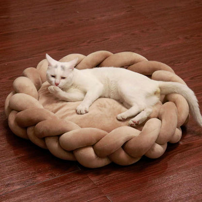 Braided Plush Pet Bed for Cats & Small Dogs, Ultra Soft Cushion Bed with Removable Machine Washable Pad, Raised Edge Cozy Bed for Napping & Lounging