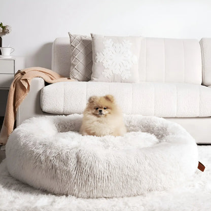 Calming Anti-Anxiety Dog Bed for Small, Medium & Large Dogs, Plush Donut Round Puppy Bed, Cozy & Soothing, for Sleeping, Crates & Living Rooms