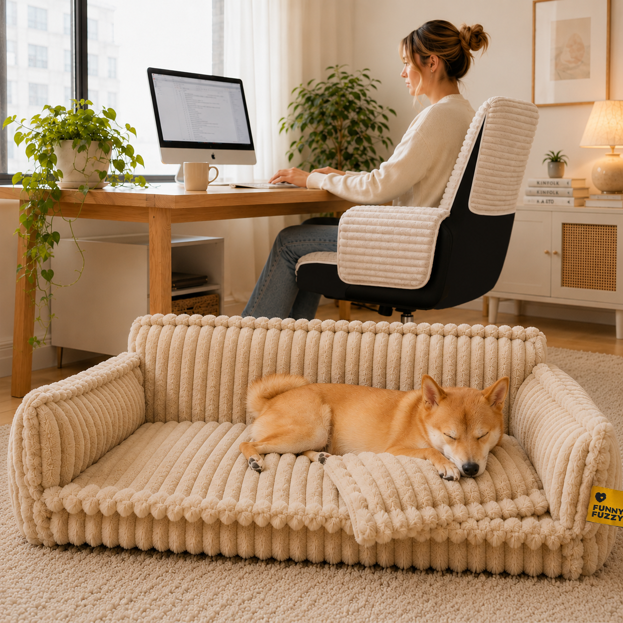 Fluffy Orthopedic Dog Sofa Bed for Small, Medium & Large Dogs & Cats, Faux Fur Pillow Couch with Machine Washable Removable Cover for Sleeping & Naps