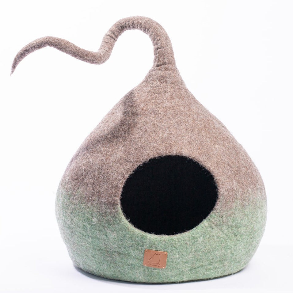 Ombre Felted Wool Cat Cave for Indoor Cats & Kittens, Handcrafted Gradient Peekaboo Hideaway Bed, for Napping, Hiding, Lounging & Modern Home Decor