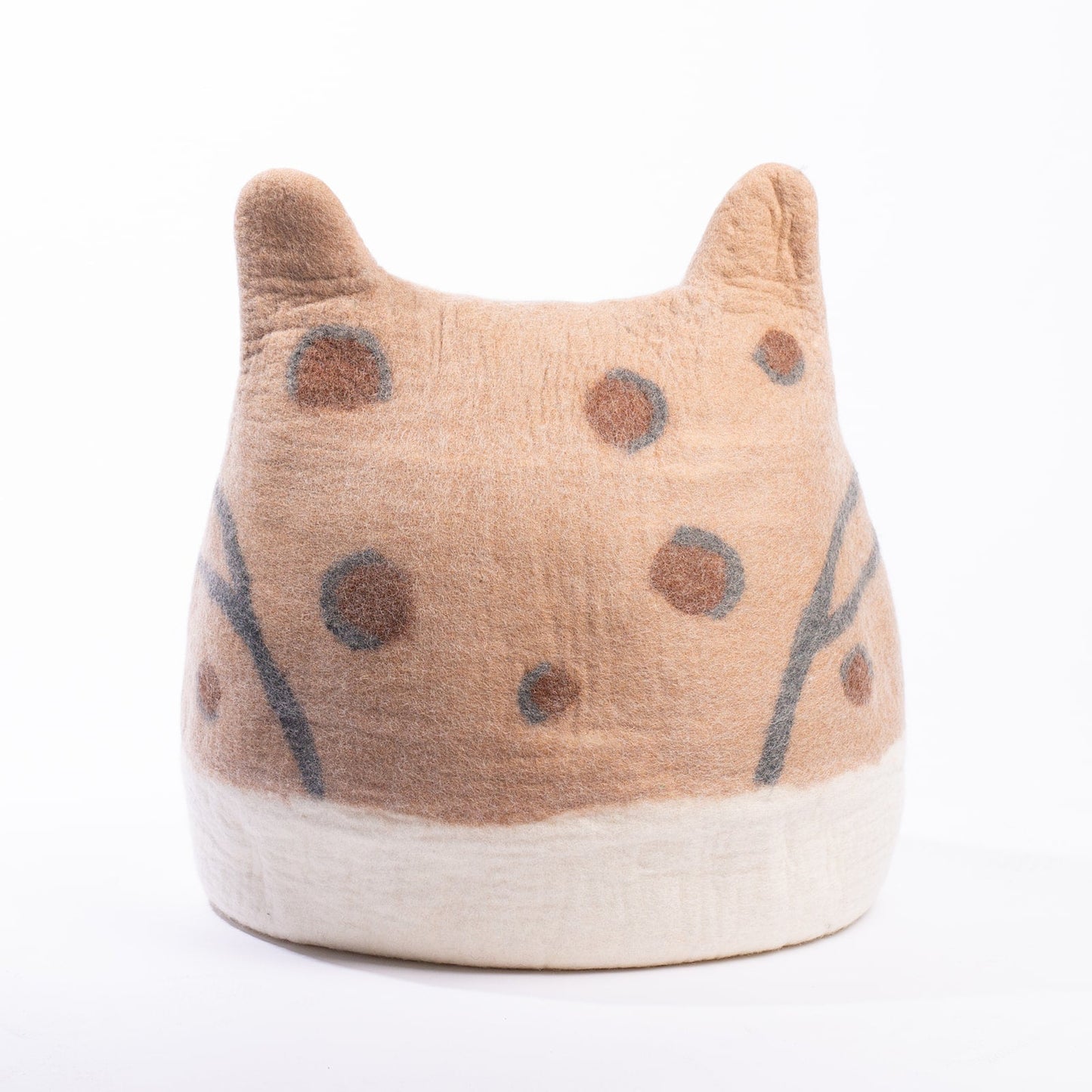 Bengal Cat Shaped Felted Wool Cat Cave for Indoor Cats & Kittens, Handmade Peekaboo Hideaway Bed with Striped Spotted Design, for Napping & Hiding