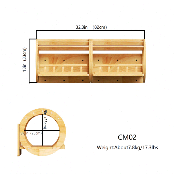 Large Wall Mounted Cat Tunnel for Indoor Cats, Rubberwood Elevated Hideaway Bed with Guard Rails, Connects Cat Shelves, for Cat Rooms & Apartments