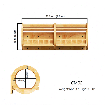 Large Wall Mounted Cat Tunnel for Indoor Cats, Rubberwood Elevated Hideaway Bed with Guard Rails, Connects Cat Shelves, for Cat Rooms & Apartments