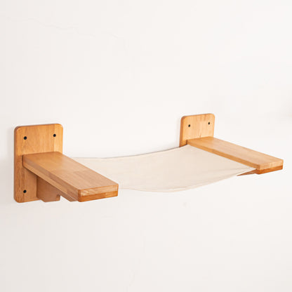 Comfy Wall Mounted Cat Hammock for Indoor Cats, Rubberwood Frame with Linen Sling Bed, Space-Saving Floating Lounger, for Cat Walls & Bedrooms