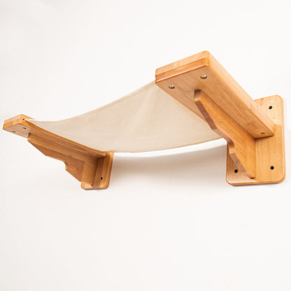 Comfy Wall Mounted Cat Hammock for Indoor Cats, Rubberwood Frame with Linen Sling Bed, Space-Saving Floating Lounger, for Cat Walls & Bedrooms