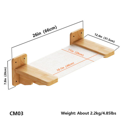Comfy Wall Mounted Cat Hammock for Indoor Cats, Rubberwood Frame with Linen Sling Bed, Space-Saving Floating Lounger, for Cat Walls & Bedrooms