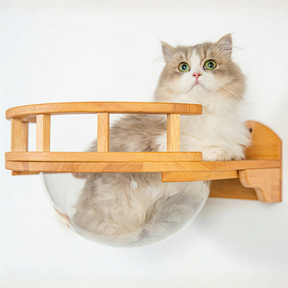 Wall Mounted Cat Bed for Indoor Cats, Clear Bubble Cat Perch Wall Shelf with Removable Dome, Space-Saving Wood Cat Furniture for Napping & Lounging