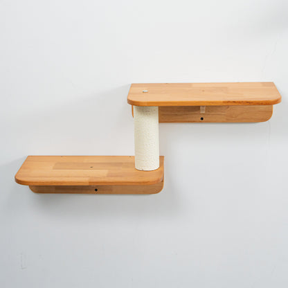 Wall Mounted Cat Shelf Perch for Indoor Cats, Double-Level Wood Cat Wall Furniture with Rope Scratching Post, for Climbing, Lounging & Small Spaces