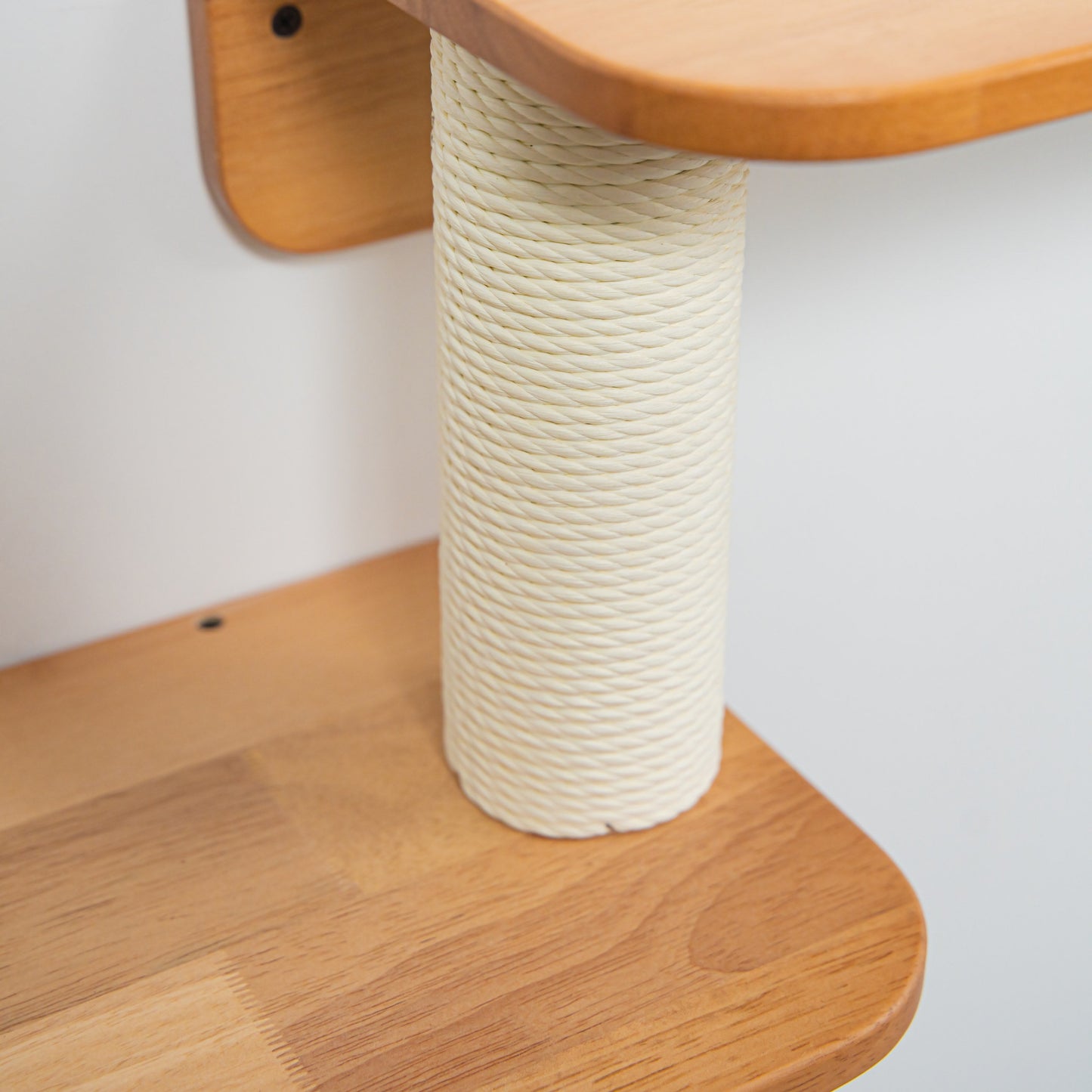 Wall Mounted Cat Shelf Perch for Indoor Cats, Double-Level Wood Cat Wall Furniture with Rope Scratching Post, for Climbing, Lounging & Small Spaces