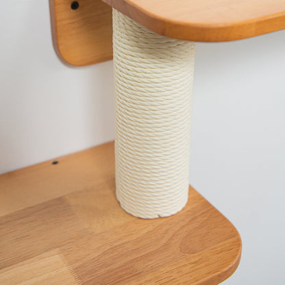 Wall Mounted Cat Shelf Perch for Indoor Cats, Double-Level Wood Cat Wall Furniture with Rope Scratching Post, for Climbing, Lounging & Small Spaces