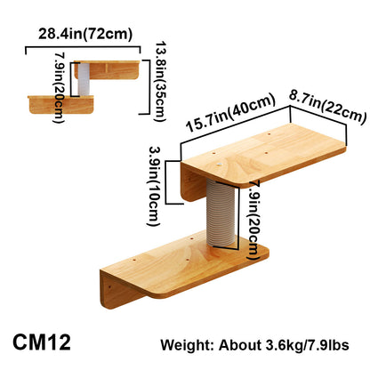 Wall Mounted Cat Shelf Perch for Indoor Cats, Double-Level Wood Cat Wall Furniture with Rope Scratching Post, for Climbing, Lounging & Small Spaces
