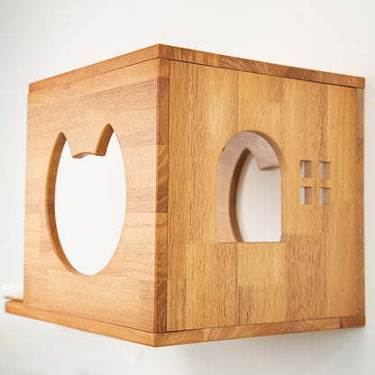 Wall Mounted Cat House for Indoor Cats, Wood Cat Wall Bed Cave with Front Perch, Space-Saving Elevated Hideaway for Napping, Bedrooms & Living Rooms