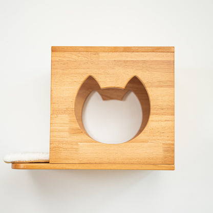 Wall Mounted Cat House for Indoor Cats, Wood Cat Wall Bed Cave with Front Perch, Space-Saving Elevated Hideaway for Napping, Bedrooms & Living Rooms