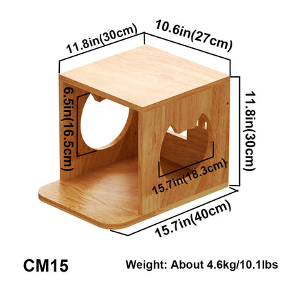 Wall Mounted Cat House for Indoor Cats, Wood Cat Wall Bed Cave with Front Perch, Space-Saving Elevated Hideaway for Napping, Bedrooms & Living Rooms