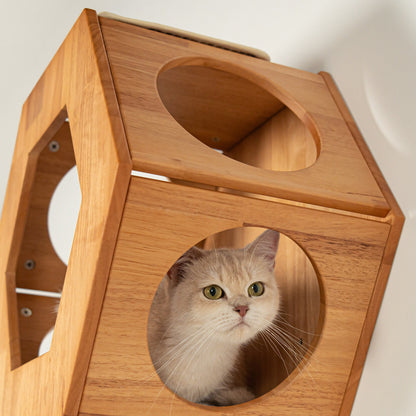 Large Hexagon Cat Wall House for Indoor Cats, Open-Front Wooden Wall Mounted Bed & Cave Perch, Space-Saving Design for Cat Walls & Living Rooms