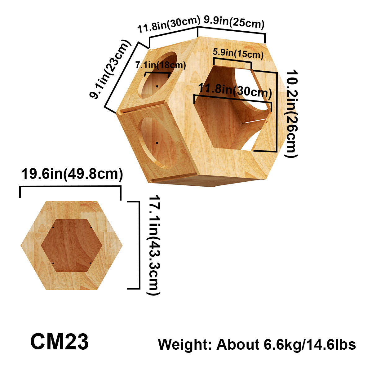 Large Hexagon Cat Wall House for Indoor Cats, Open-Front Wooden Wall Mounted Bed & Cave Perch, Space-Saving Design for Cat Walls & Living Rooms